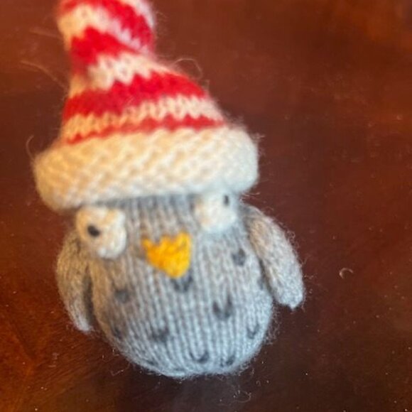 Handmade Mélange Collection Knit Owl Ornament In Red & White Hat - Picture 3 of 7